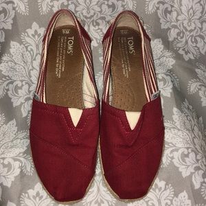 Toms Red and White Striped Espadrilles